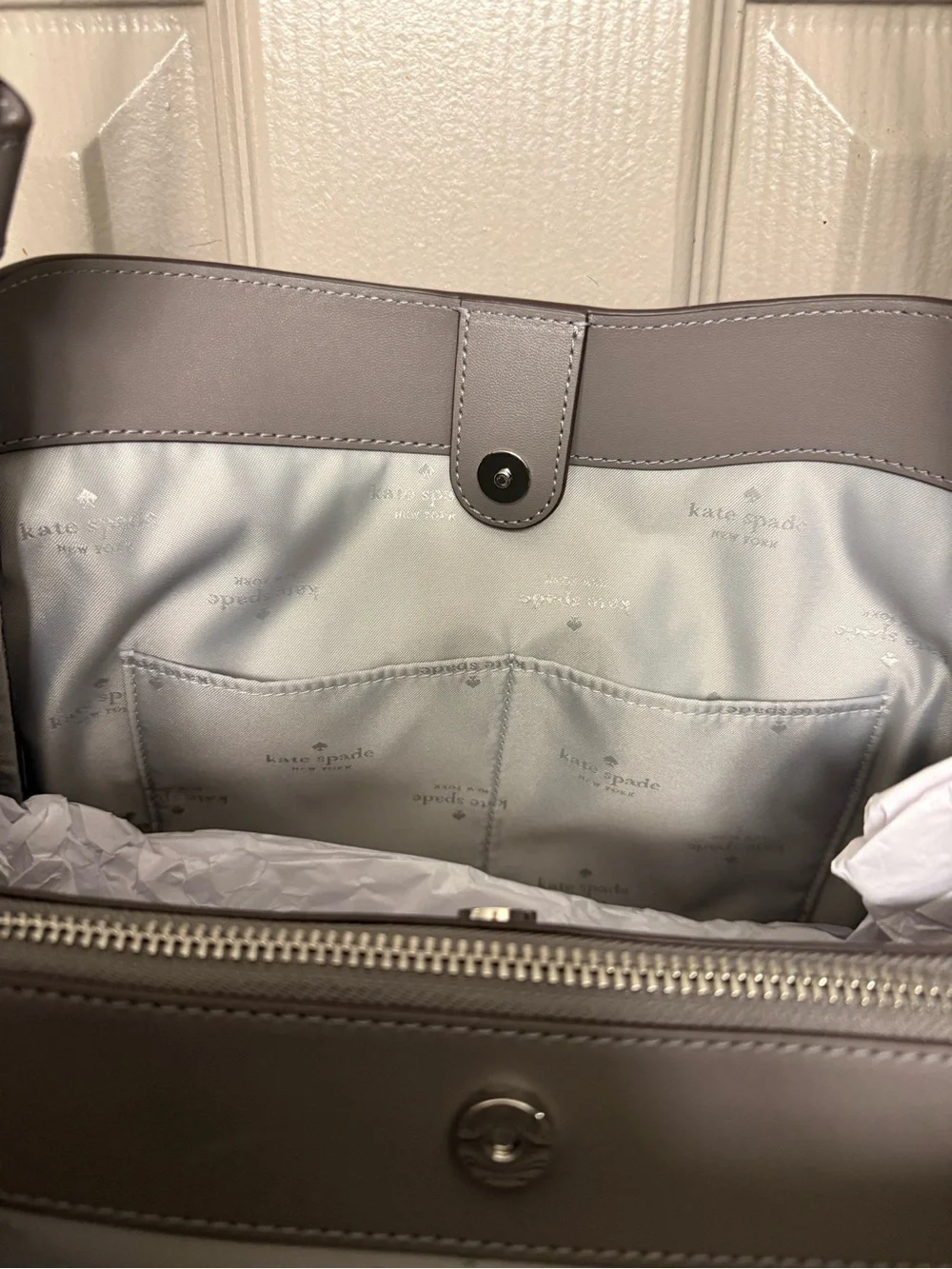 kate spade Grey Leather Shoulder Tote with Knot Accent - NWT